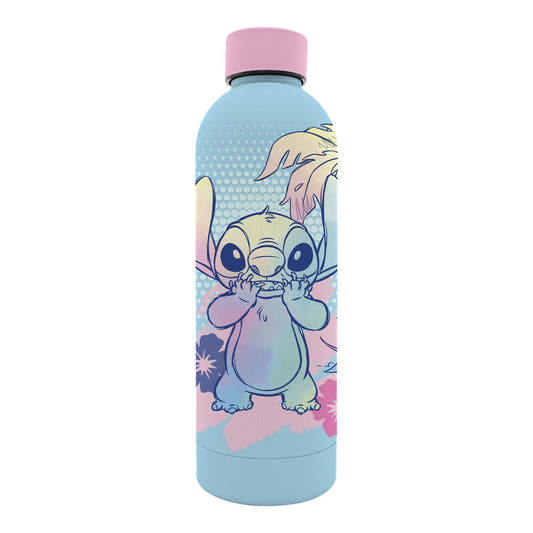 Botella de acero inoxidable Stitch Disney azul con tapón rosa