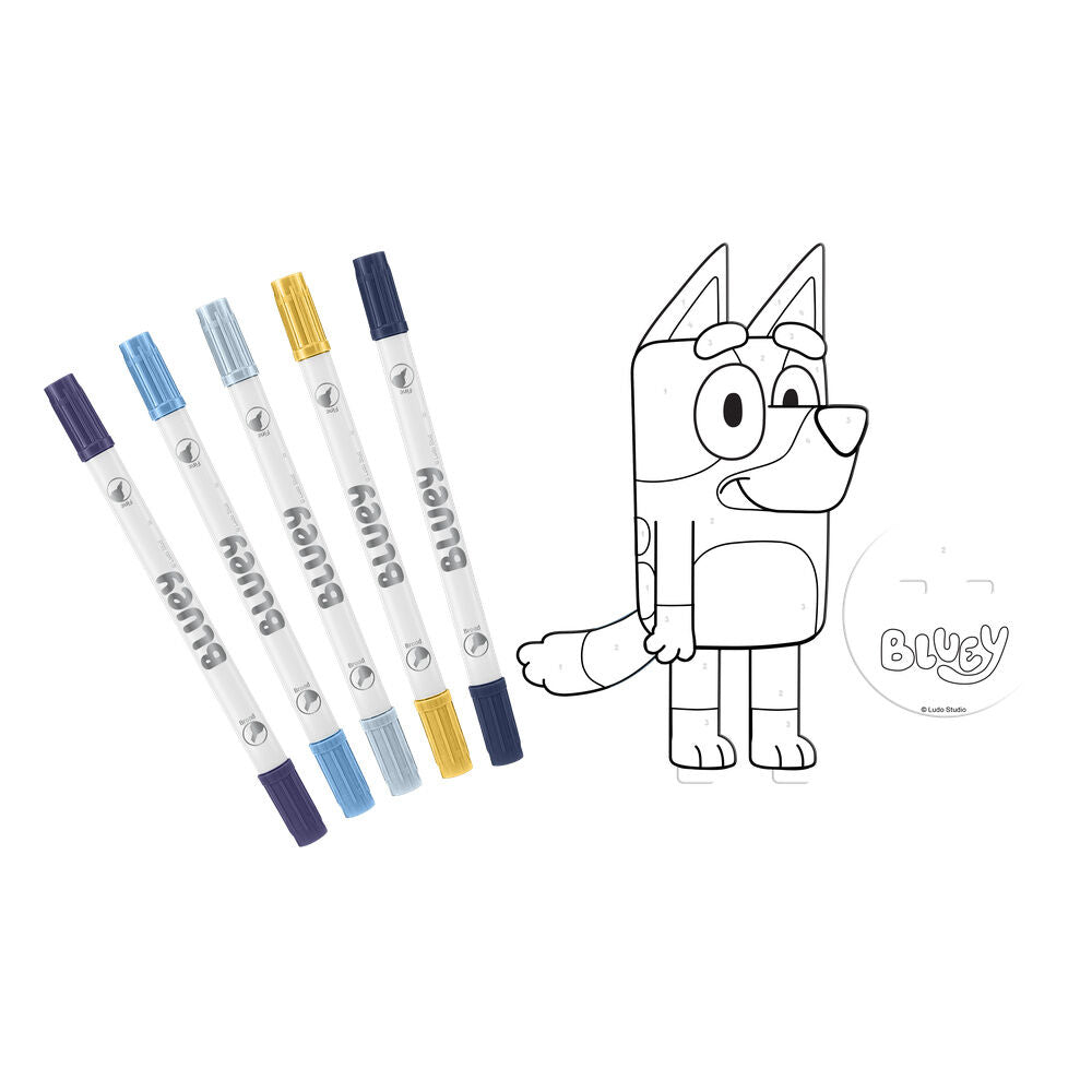 Set para colorear Bluey con cinco rotuladores y lámina del personaje