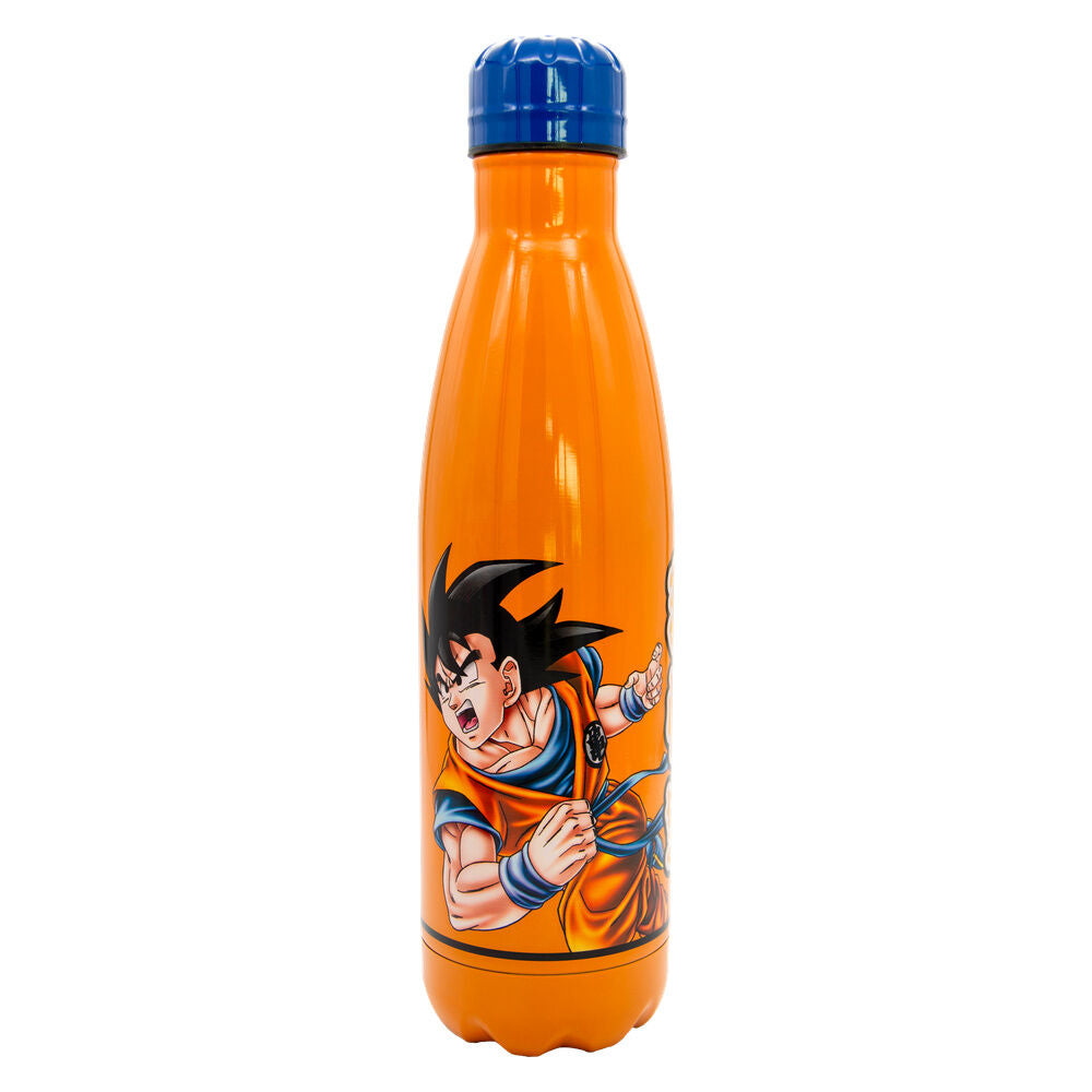 Botella naranja de acero inoxidable de Dragon Ball con Goku y tapón azul