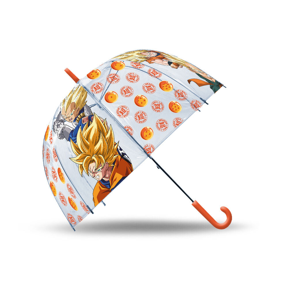 Paraguas transparente Dragon Ball con Goku, Vegeta y mango naranja