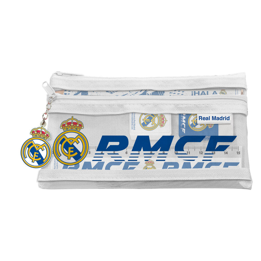 Set portatodo de papelería Real Madrid blanco con varios compartimentos