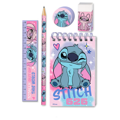 Set de papelería Disney Stitch de 5 piezas en azul y rosa - 2