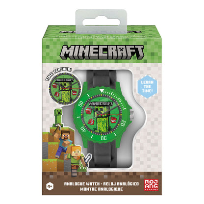 Reloj analógico Minecraft con correa negra y esfera verde - 2