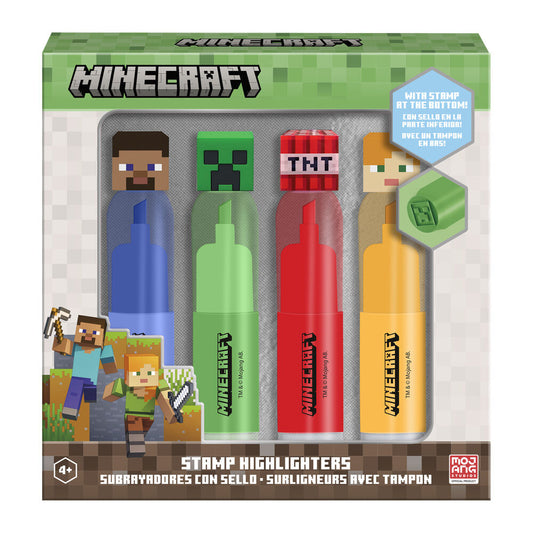 Blíster con cuatro subrayadores Minecraft en azul, verde, rojo y amarillo - 2