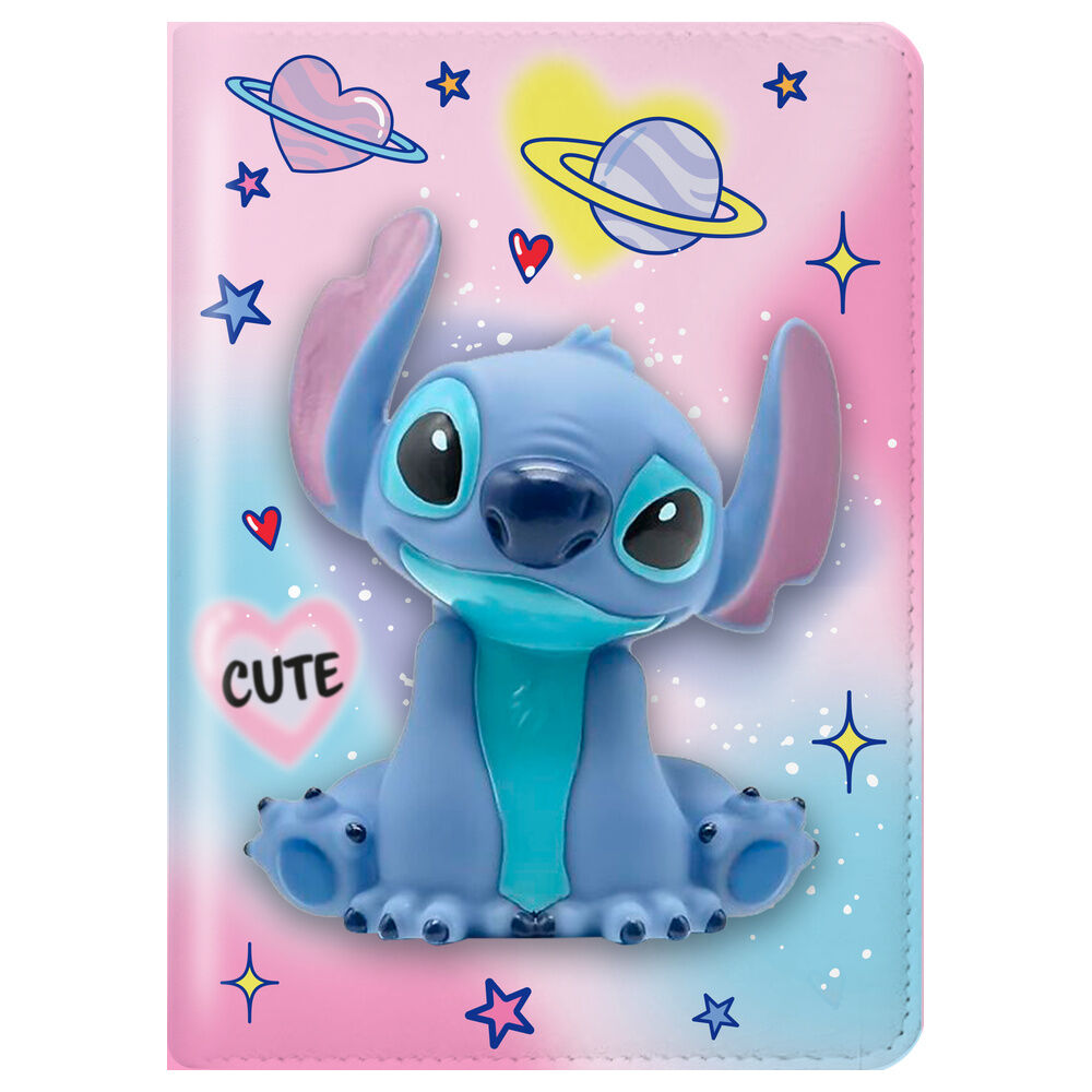 Cuaderno squishy de Stitch Disney con bolígrafo de pompón rosa - 3