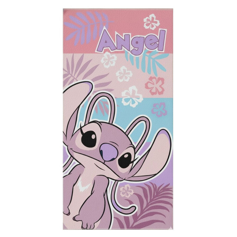 Toalla de microfibra Disney Stitch con diseño de Angel en tonos rosa y lila