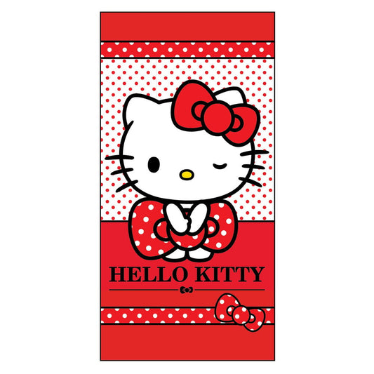 Toalla de microfibra Hello Kitty roja y blanca con lunares