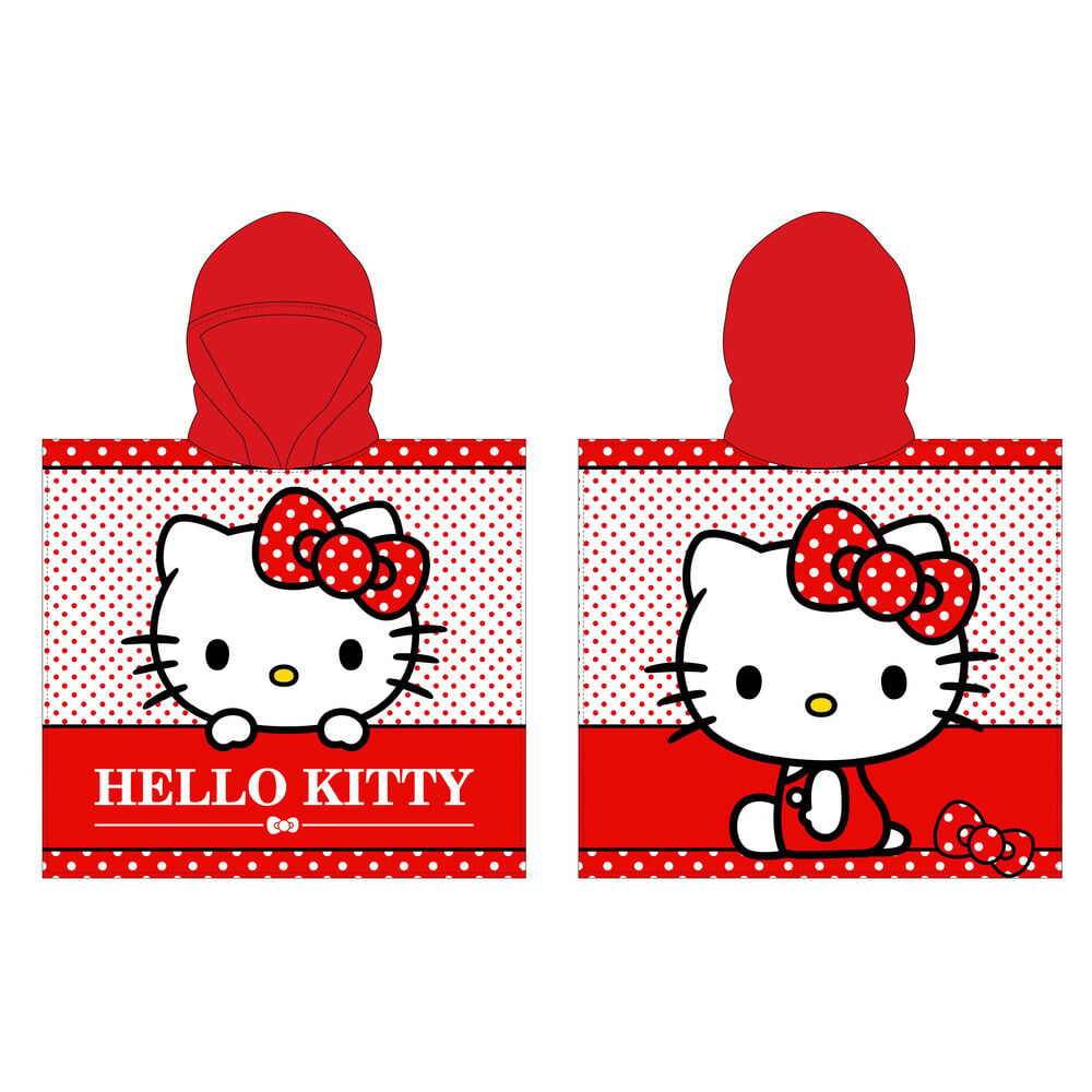 Poncho toalla de microfibra Hello Kitty rojo y blanco