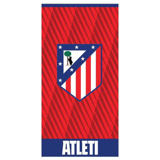 Toalla de microfibra del Atlético de Madrid roja y azul con escudo