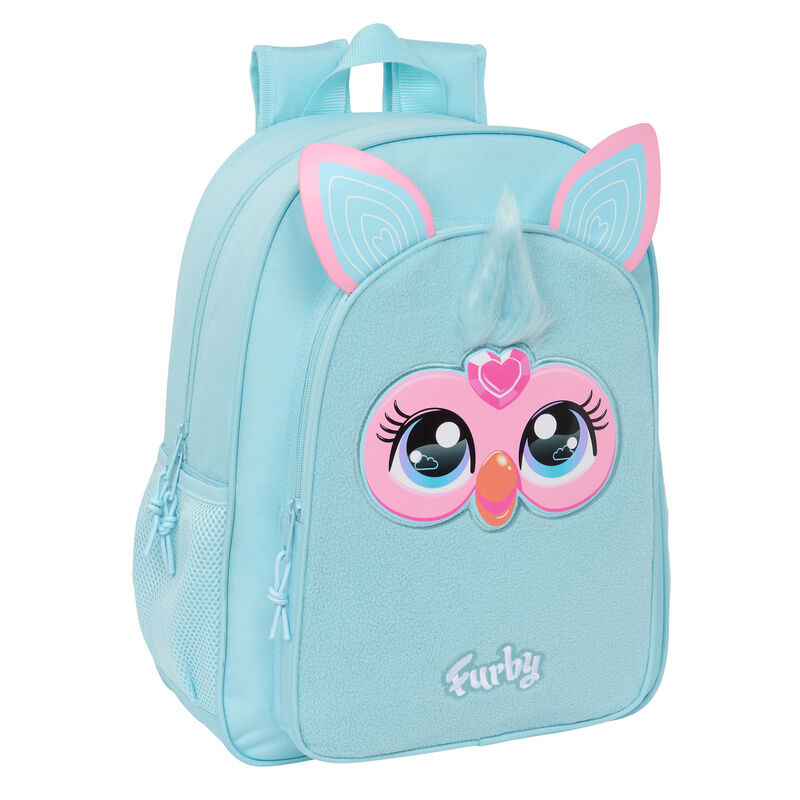 Mochila Furby SAFTA azul claro de 42 cm con diseño frontal del personaje