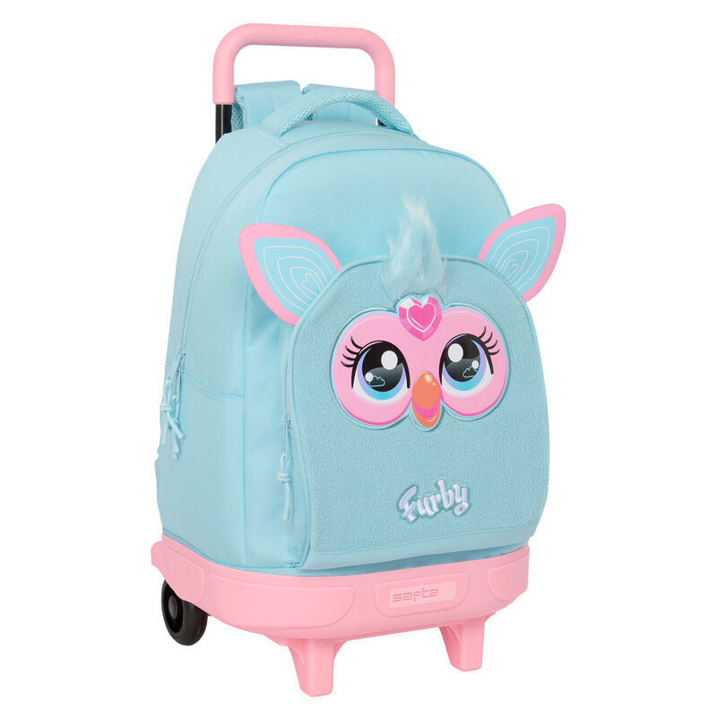 Trolley escolar Furby SAFTA azul turquesa y rosa con mochila extraíble