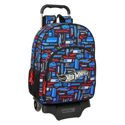 Trolley Hot Wheels SAFTA negro con mochila extraíble y ruedas