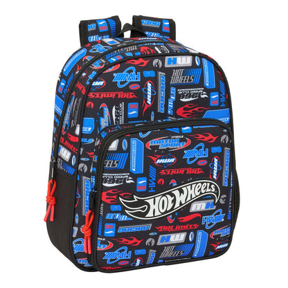 Mochila Hot Wheels negra con estampado de coches y llamas