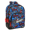 Mochila Hot Wheels SAFTA negra con estampado azul y rojo
