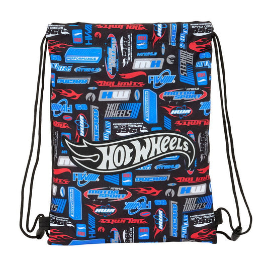 Saco Hot Wheels negro de 34 cm con estampado de carreras