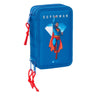 Plumier triple azul de Superman DC Comics con material escolar