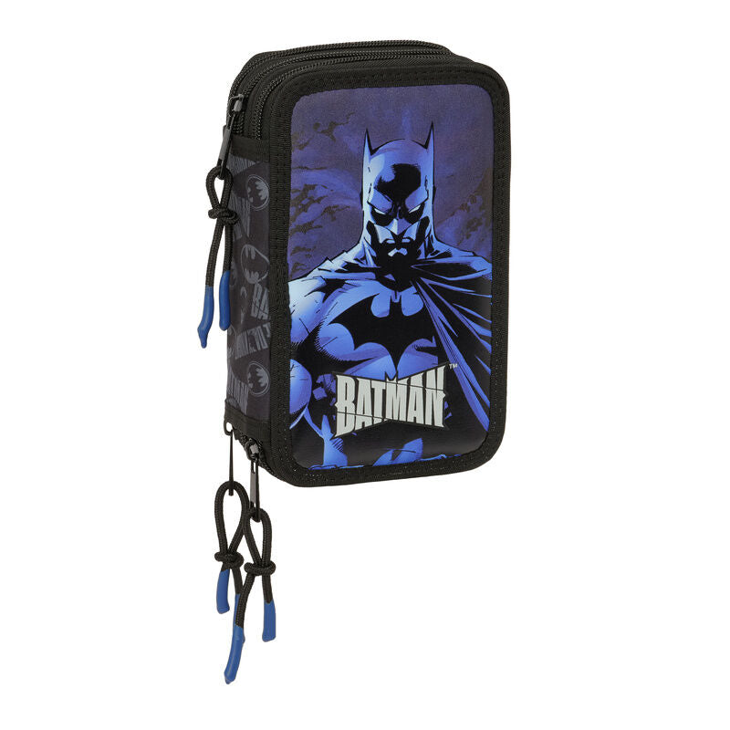 Plumier triple Batman DC Comics negro y azul con 37 piezas