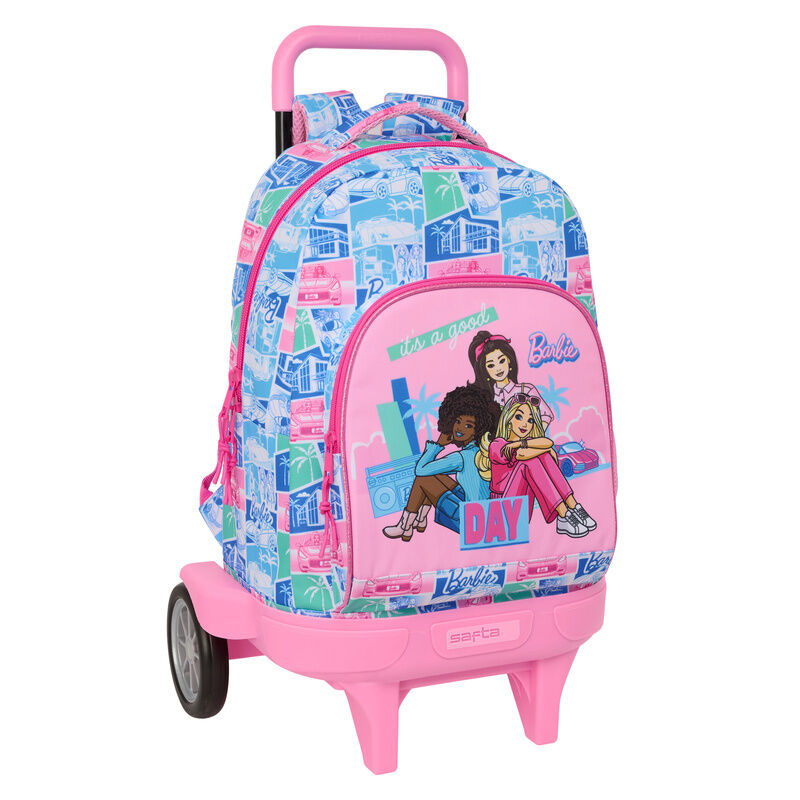 Mochila trolley Barbie Good Day rosa y azul con ruedas