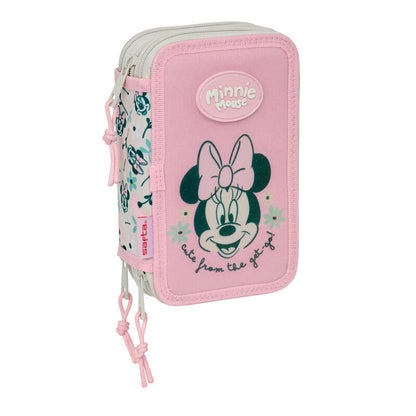 Plumier triple rosa de Minnie Disney con tres compartimentos