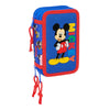 Plumier triple azul y rojo de Mickey Disney con 37 piezas