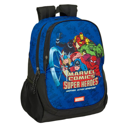 Mochila azul y negra Marvel Vengadores con varios superhéroes