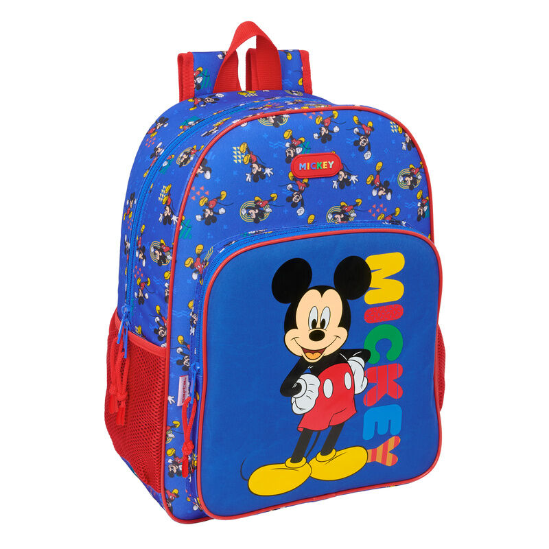 Mochila azul de Mickey Disney SAFTA con bolsillo frontal y bolsillos laterales