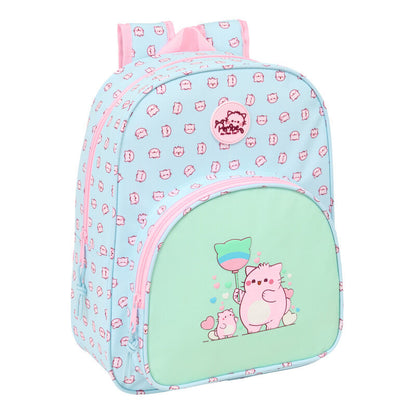 Mochila Pembe The Pink Cat azul pastel con estampado de gatos