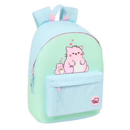 Mochila SAFTA Pembe The Pink Cat azul y verde con gatos rosas