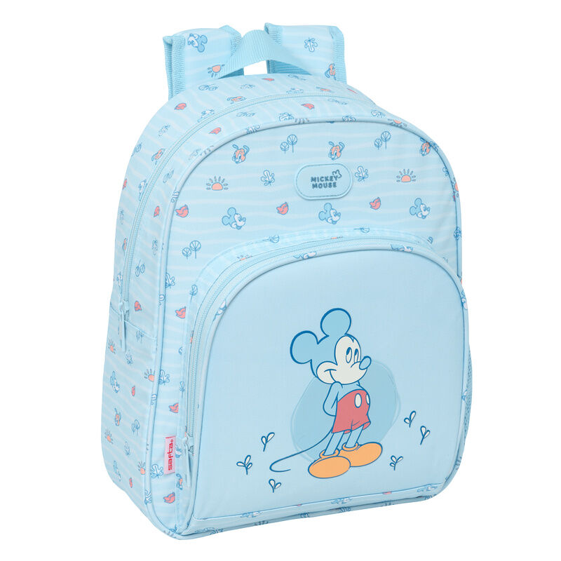 Mochila azul Baby Mickey Disney de 34 cm con bolsillo frontal