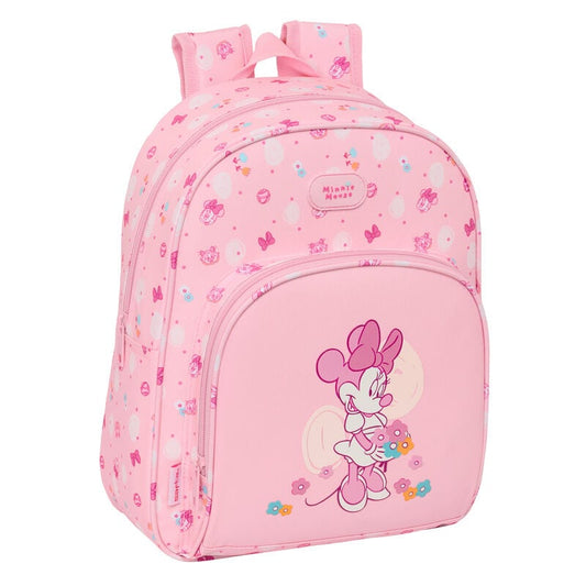 Mochila rosa Baby Minnie Disney de 34 cm con bolsillo frontal