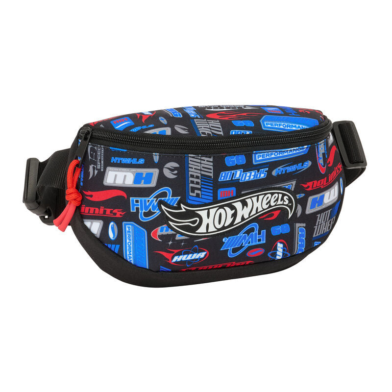 Riñonera Hot Wheels SAFTA negra con estampado multicolor