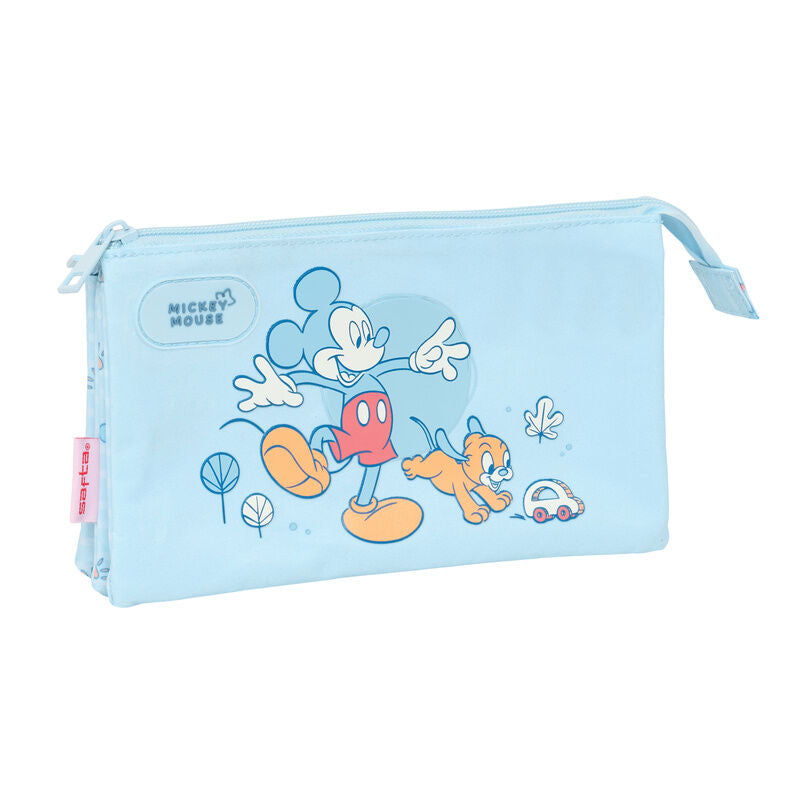 Portatodo triple azul claro Disney Baby Mickey con tres cremalleras