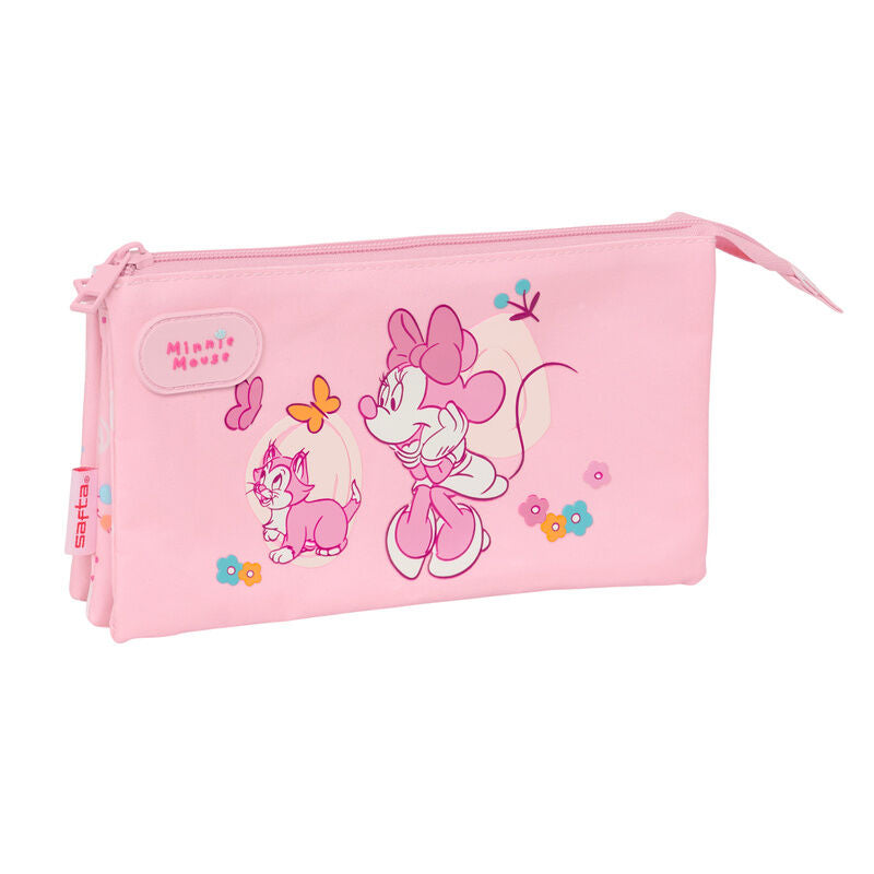 Portatodo triple rosa Baby Minnie Disney con tres compartimentos