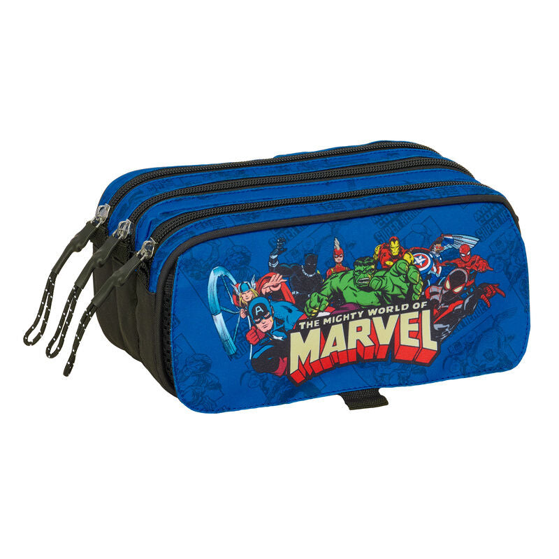 Portatodo triple azul Marvel Avengers SAFTA con tres compartimentos