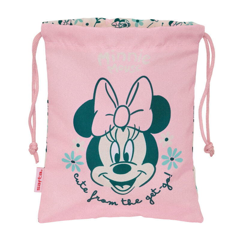 Saco de merienda rosa de Minnie Disney con cierre de cordón