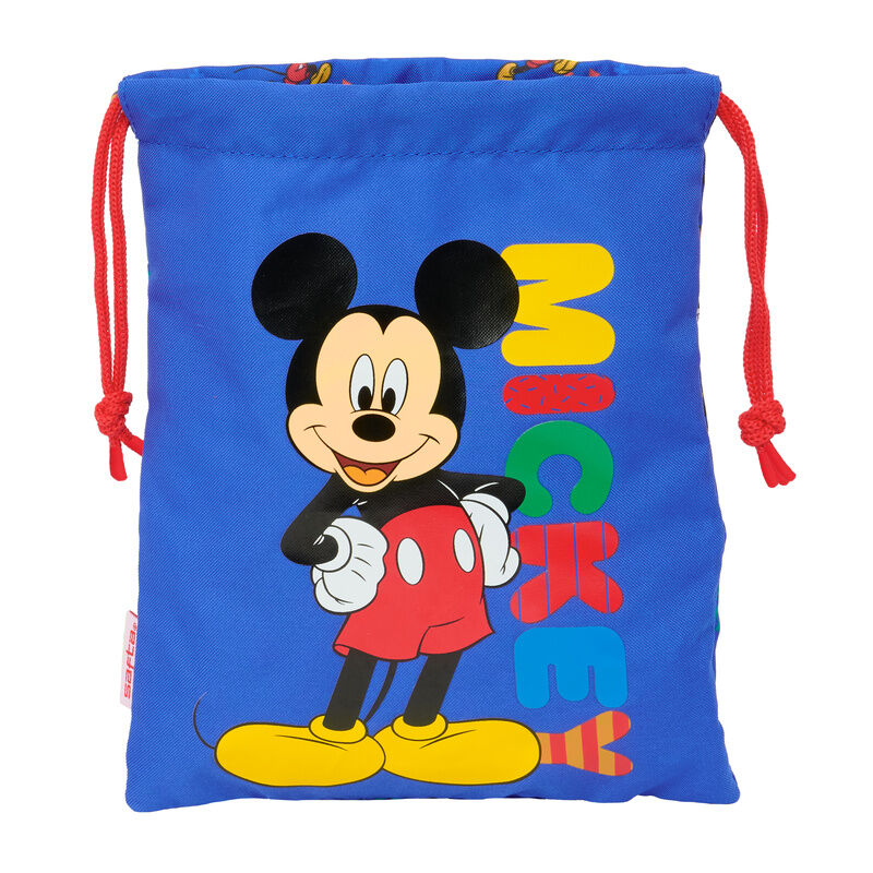 Saco de merienda azul de Mickey Disney con cierre de cordón