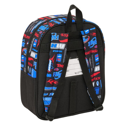 Mochila Hot Wheels SAFTA negra de 27 cm con estampado azul y rojo - 2
