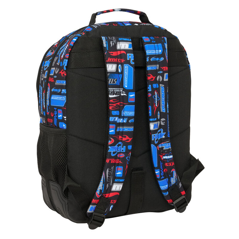 Mochila Hot Wheels SAFTA negra con estampado azul y rojo - 2