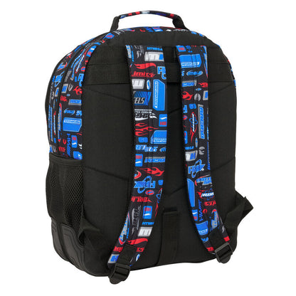 Mochila Hot Wheels SAFTA negra con estampado azul y rojo - 2