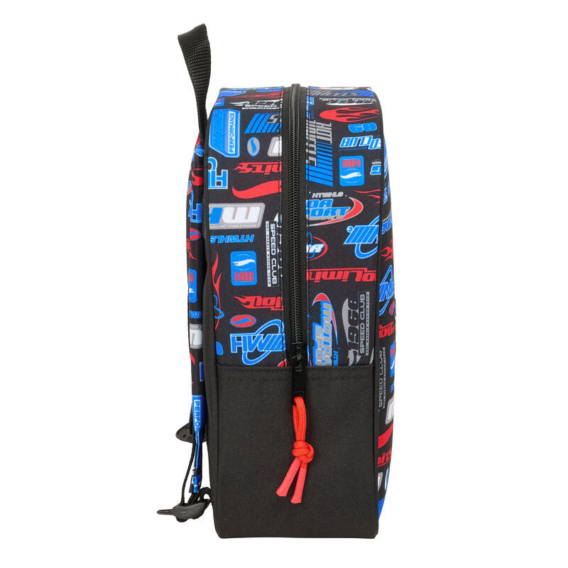 Mochila Hot Wheels SAFTA negra de 27 cm con estampado azul y rojo - 3