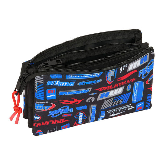 Portatodo triple Hot Wheels SAFTA negro con detalles azules y rojos - 3