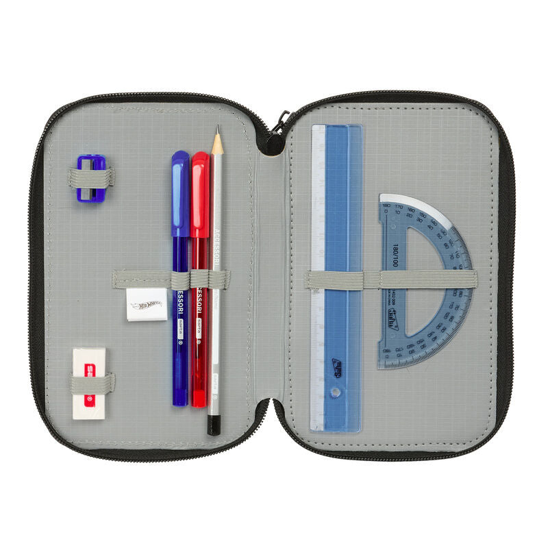 Plumier triple Hot Wheels SAFTA negro con detalles azules y rojos - 4