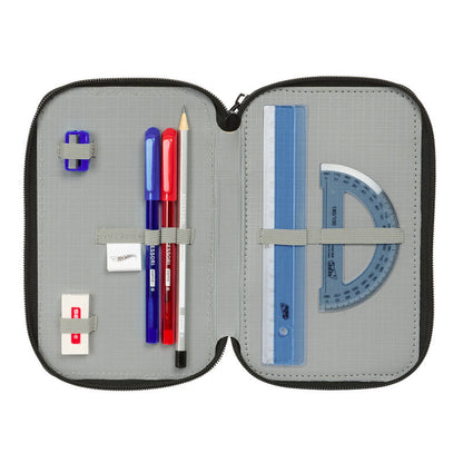 Plumier triple Hot Wheels SAFTA negro con detalles azules y rojos - 4