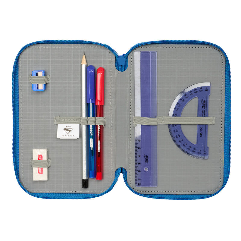 Plumier triple azul de Superman DC Comics con material escolar - 4