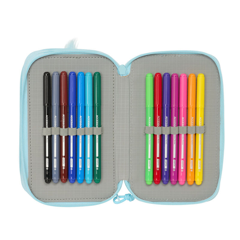 Plumier triple Furby azul turquesa con material escolar - 6