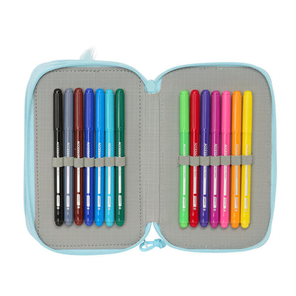 Plumier triple Furby azul turquesa con material escolar - 6