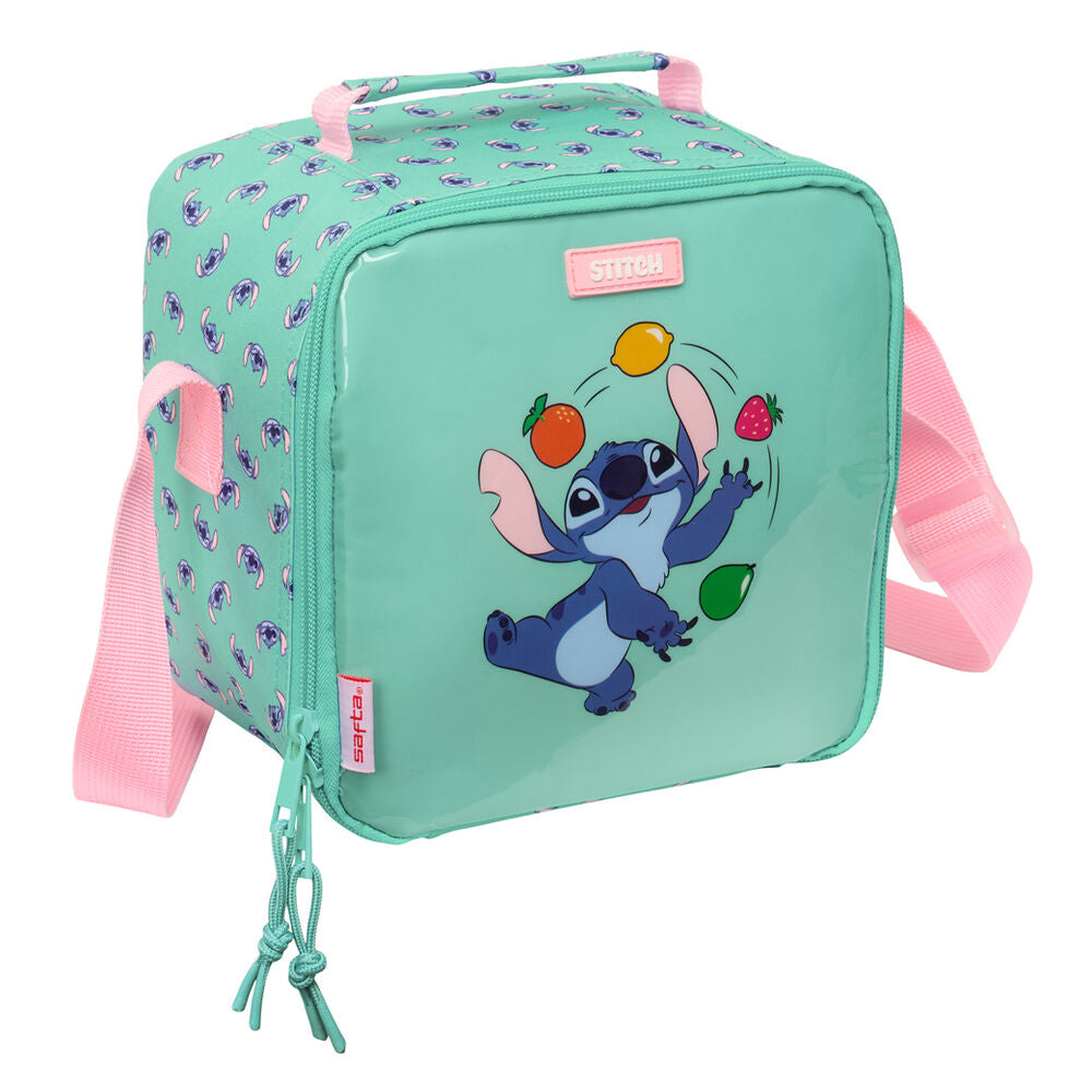 Bolsa nevera turquesa de Stitch Disney con bandolera rosa