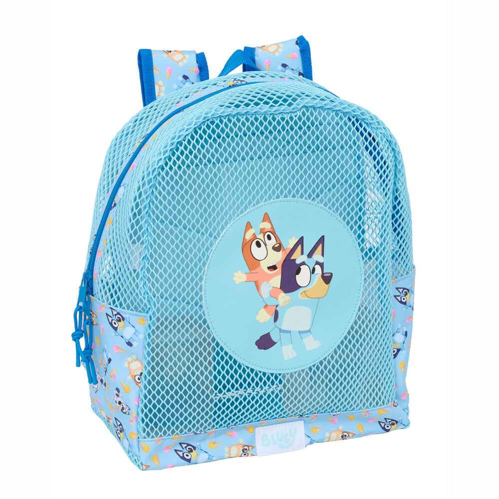 Mochila antiaire azul de Bluey con frontal de rejilla