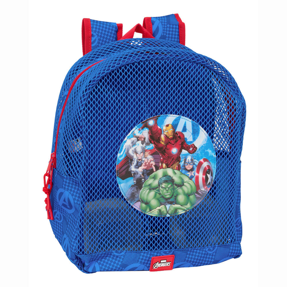 Mochila azul de rejilla Los Vengadores Marvel con Iron Man, Hulk y Capitán América
