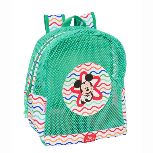 Mochila antiarena verde de Mickey Mouse Disney con rejilla y estampado multicolor